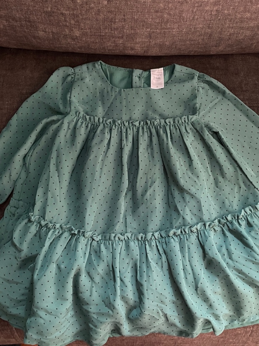 Carter's Teal Polka Dot Long-Sleeve Tiered Dress